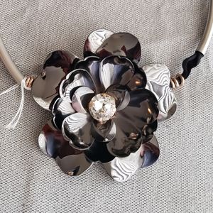 Silver and Black Rose Choker
